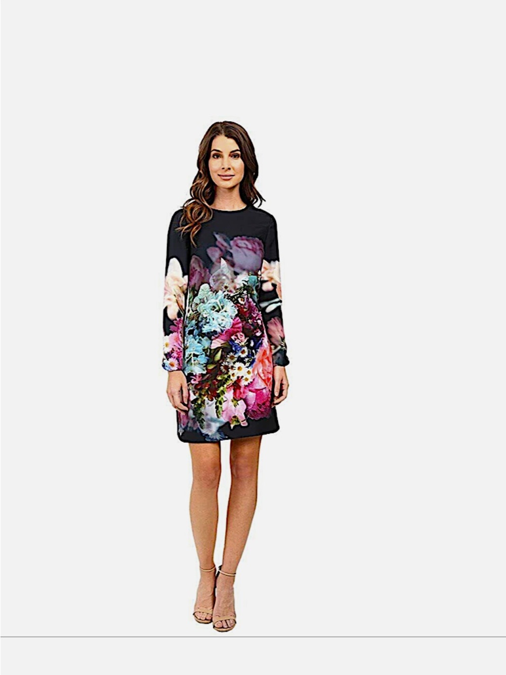Ted Baker Vyra Shift Dress Floral lined rose gold back zipper UK 1 long sleeves